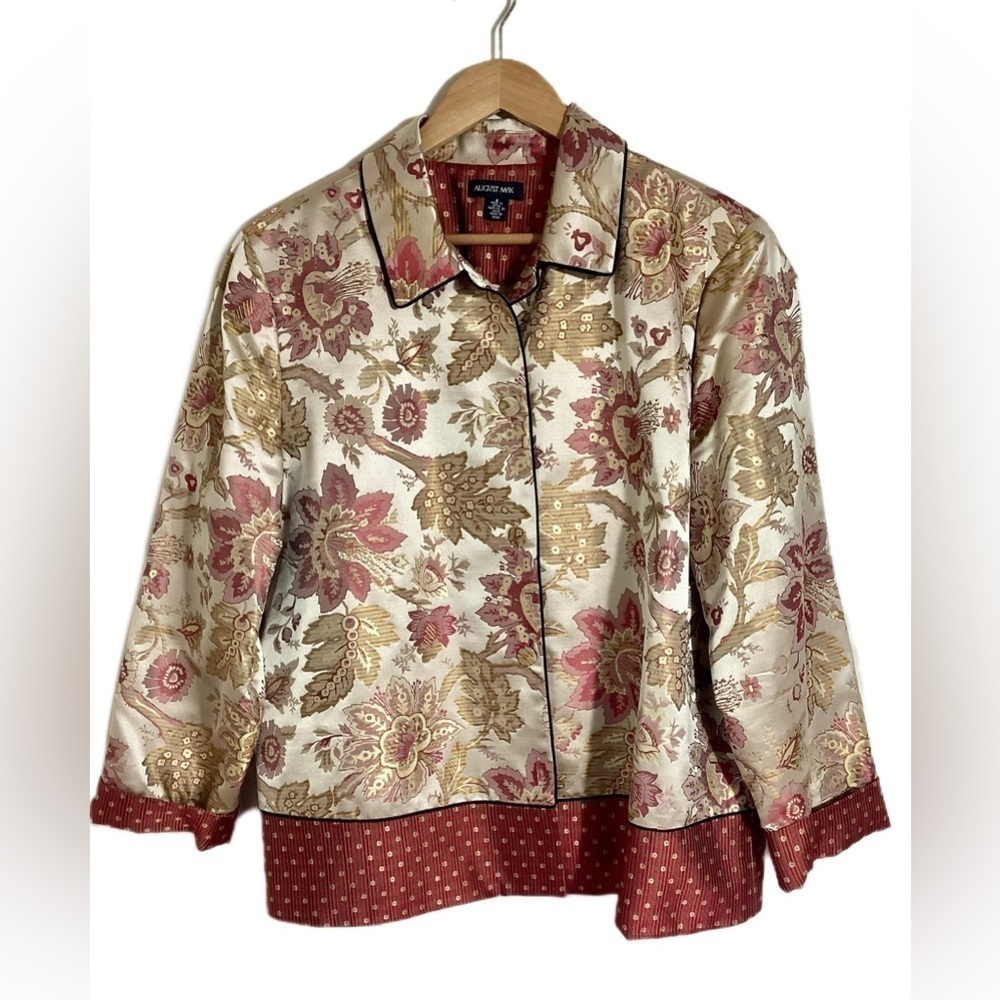 August Max Silk Floral Jacquard Jacket Size 4 Autumnal Sophisticated Chic Fall - Picture 2 of 15